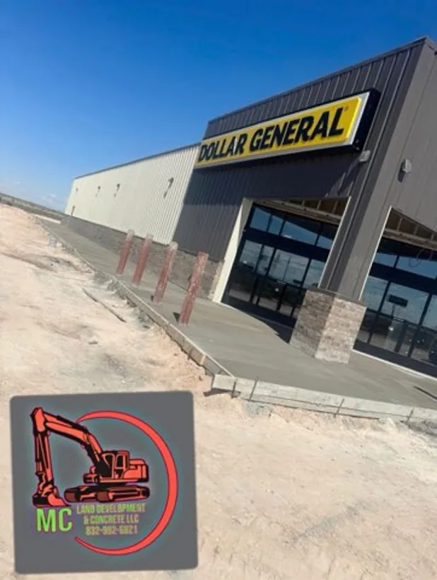 Finished approach and lot in front of a Dollar General storefront
