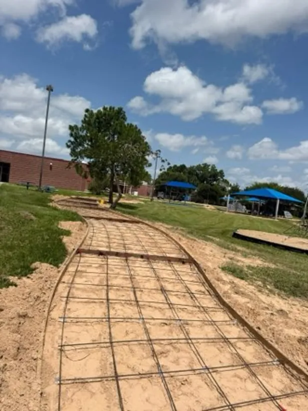 School walkway formed and tied out across the grounds