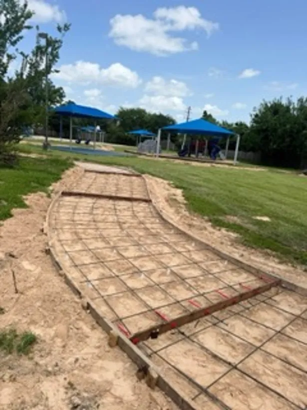 Curved school walkway formed and reinforced before the pour