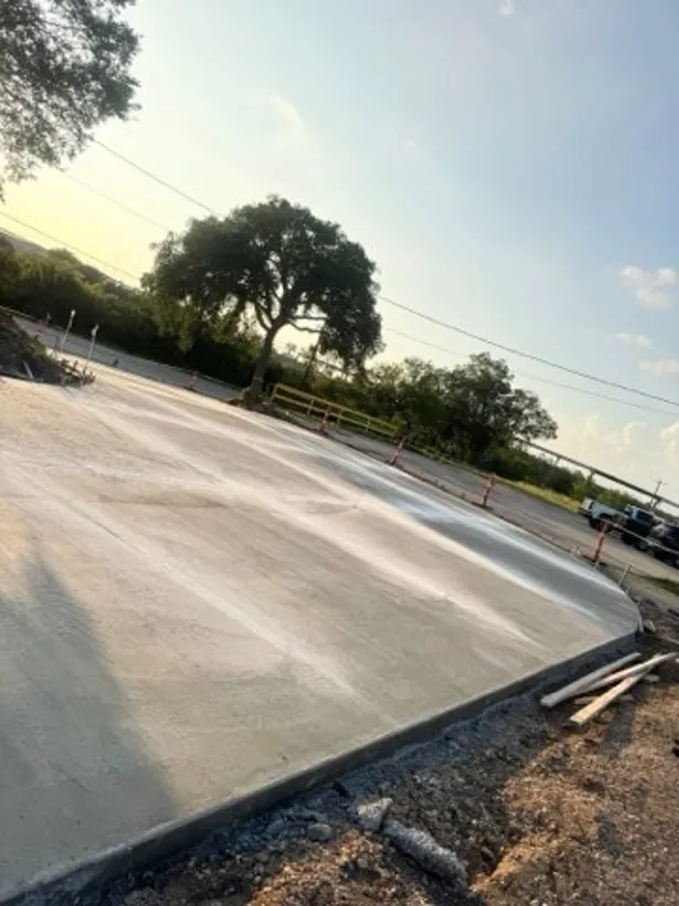 Wide finished commercial slab at dusk