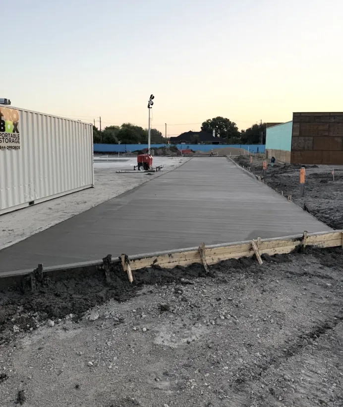 Large commercial slab formed, poured and finished flat