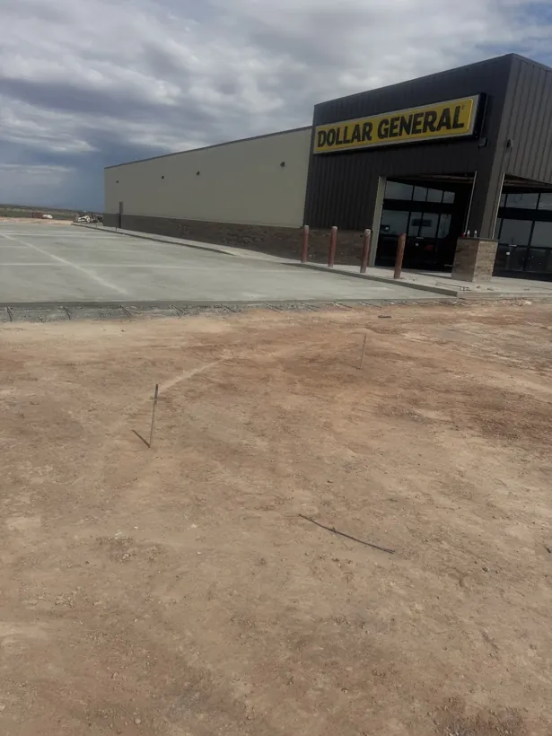 Finished Dollar General storefront, approach and lot
