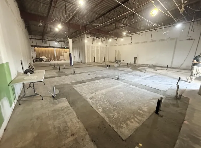 Finished interior warehouse slab, troweled and jointed