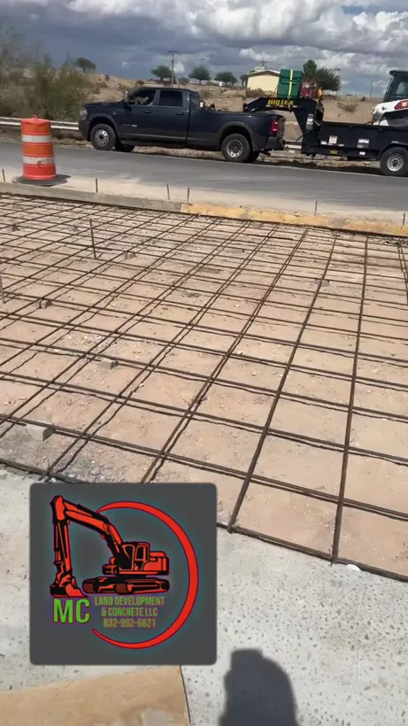 Reinforcing steel grid set out across a commercial pad